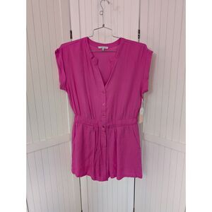 Blushe Los Angeles Pink Romper Button Front Elastic Waist Casual Summer M